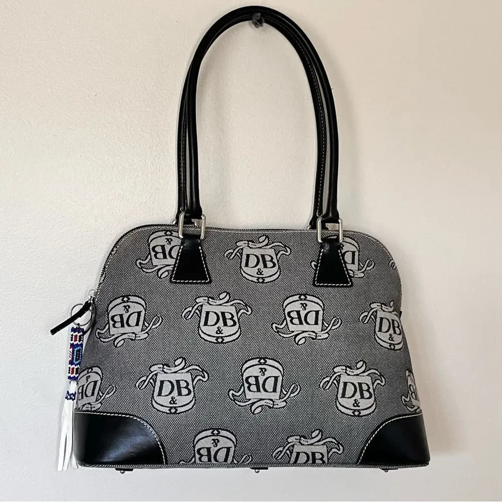 Dooney & Bourke Signature Donegal Crest LogoBlack Domed Satchel Purse Hand Bag